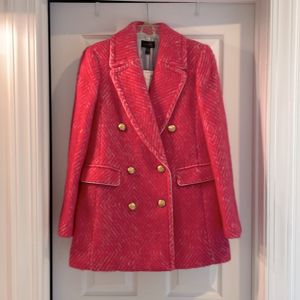 NWT J.Crew pink wool diamond tweed coat size 4
